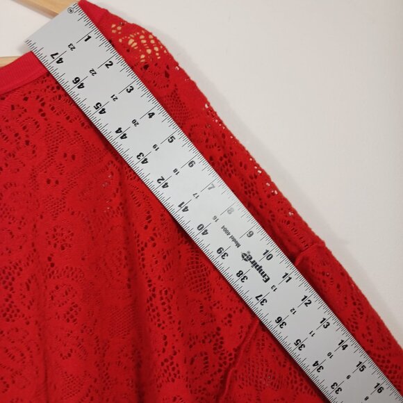 Free People, Red Long Sleeve Top, Open Knit, Oversized, Size MED, Lt. Wt., Soft - Picture 12 of 16
